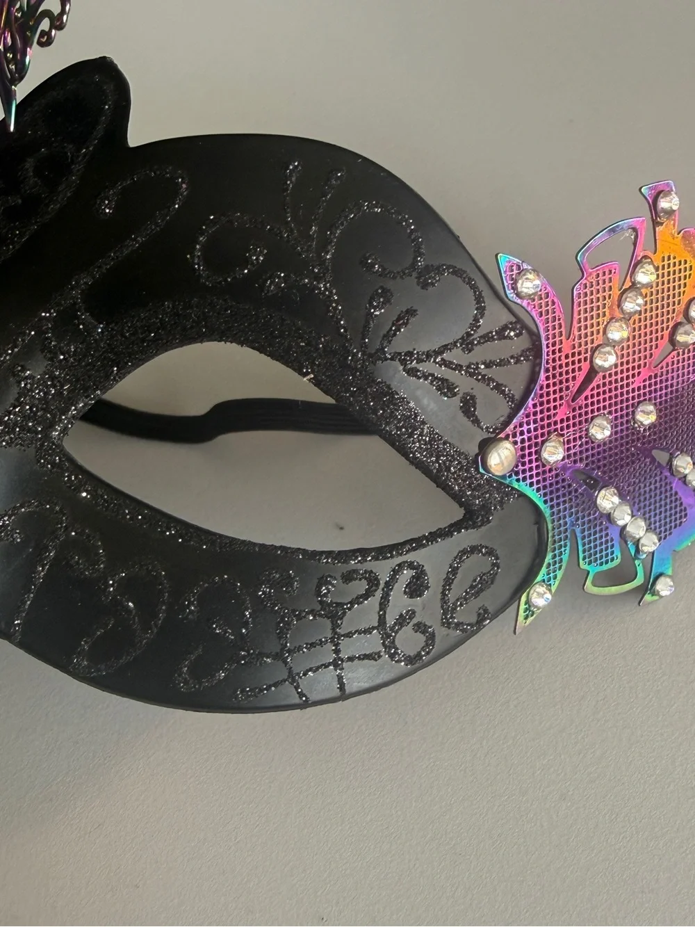 Spirit Black Venetian Peacock Masquerade Mask with Multicolor Lasercut Metal